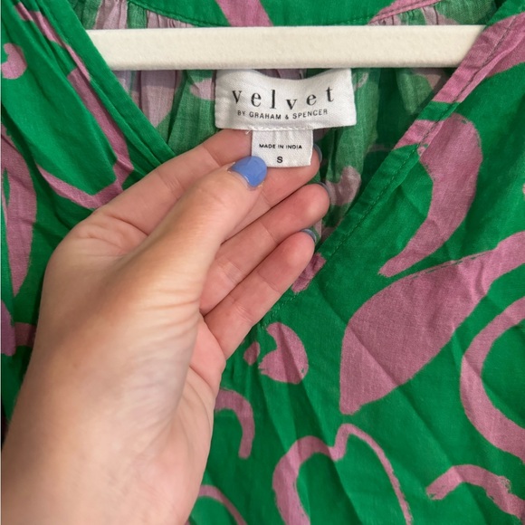 $325 VELVET Kiki‎ Printed Cotton Dress green pink RHODE Ella swing belted mini - Picture 8 of 9